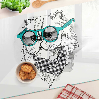 Tabla para cortar Dibujo de un gato con gafas de sol.