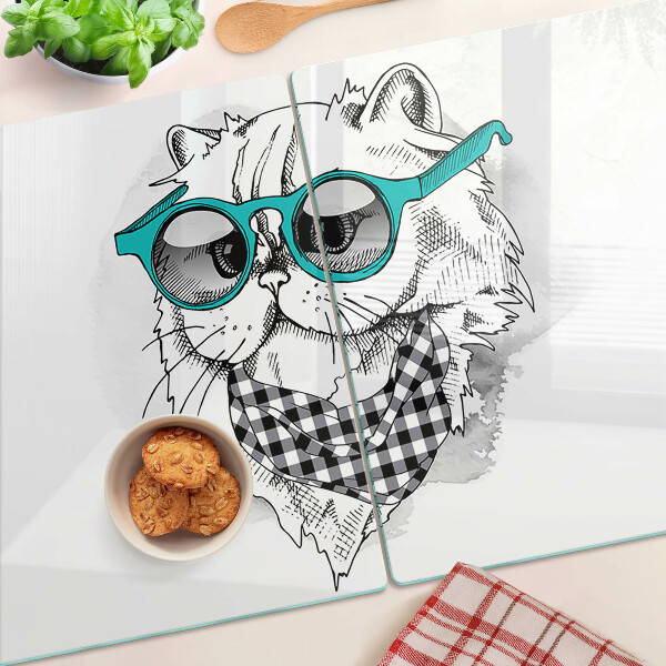 Tabla para cortar Dibujo de un gato con gafas de sol.