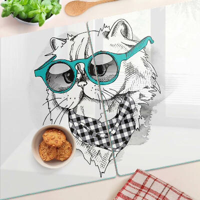 Tabla para cortar Dibujo de un gato con gafas de sol.