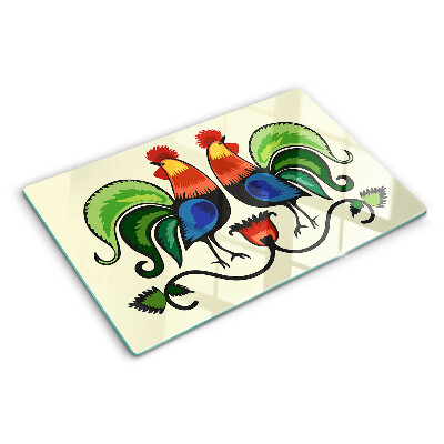 Tabla de cortar de cristal Gallos al estilo folklórico