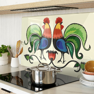 Szklana deska kuchenna Koguty w stylu ludowym