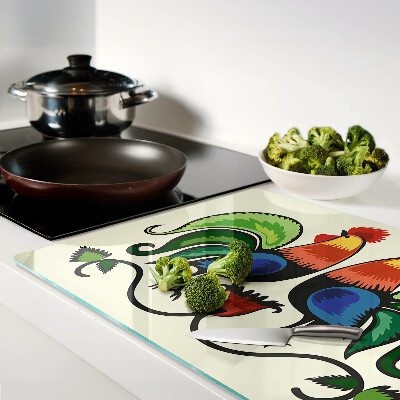 Tabla de cortar de cristal Gallos al estilo folklórico