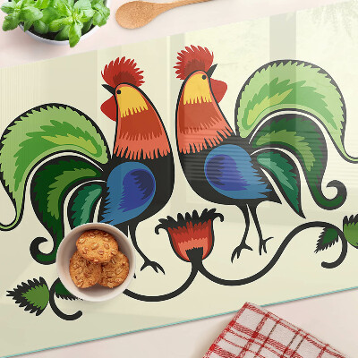 Tabla de cortar de cristal Gallos al estilo folklórico