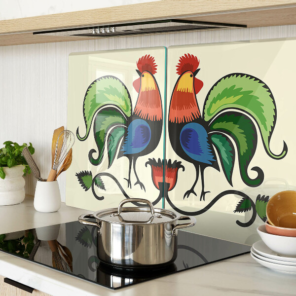 Tabla de cortar de cristal Gallos al estilo folklórico