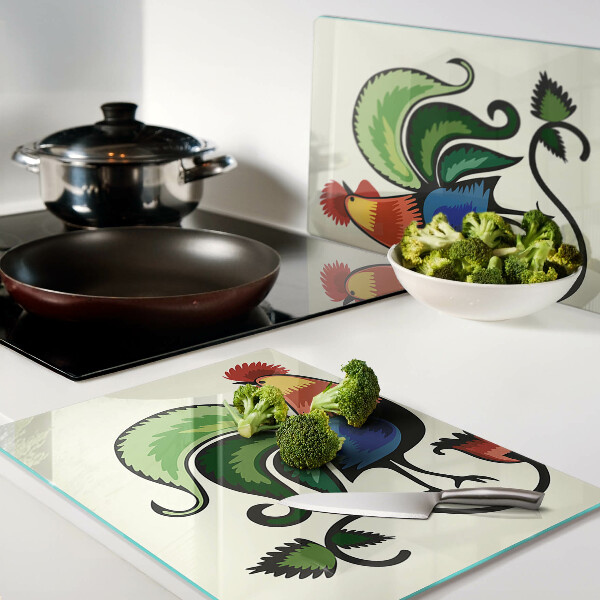 Szklana deska kuchenna Koguty w stylu ludowym