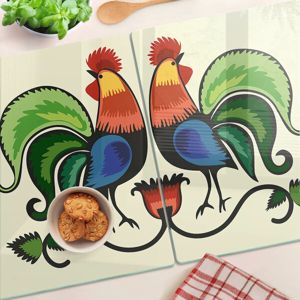 Tabla de cortar de cristal Gallos al estilo folklórico