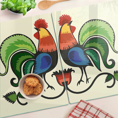 Tabla de cortar de cristal Gallos al estilo folklórico