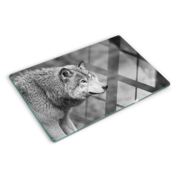 Tabla para cortar Lobo en blanco y negro