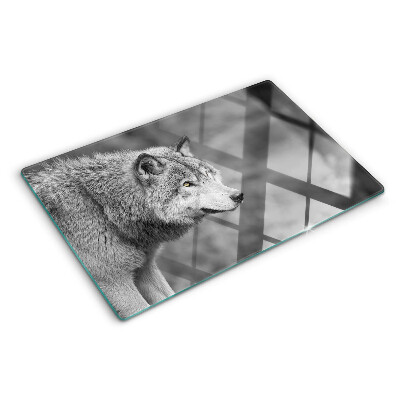 Tabla para cortar Lobo en blanco y negro