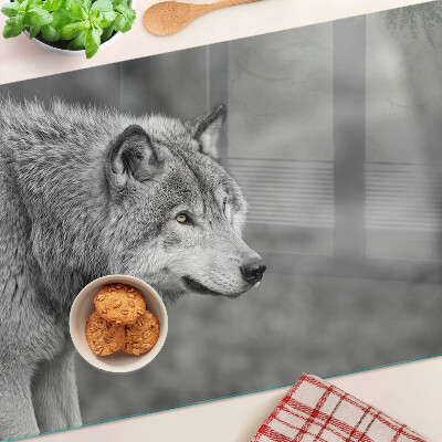 Tabla para cortar Lobo en blanco y negro