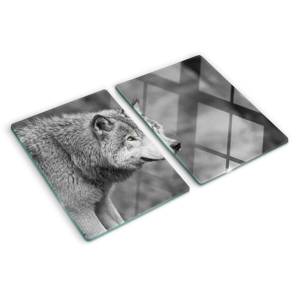 Tabla para cortar Lobo en blanco y negro