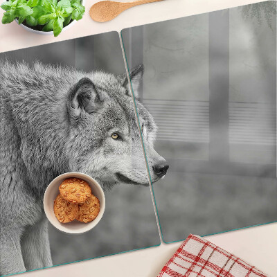 Tabla para cortar Lobo en blanco y negro