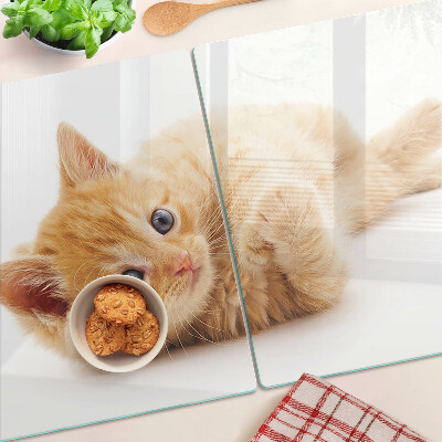 Tabla de cortar de cristal Gatito pelirrojo sobre un fondo blanco
