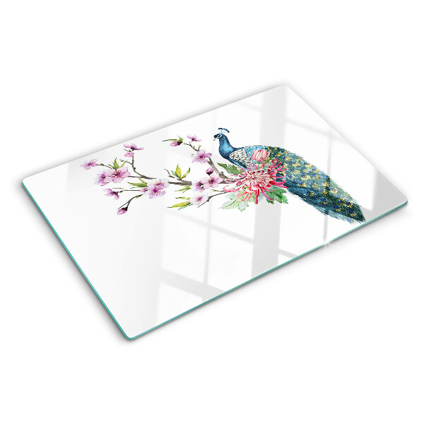 Tabla de cortar Pavo real con flores