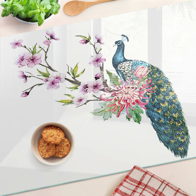 Tabla de cortar Pavo real con flores