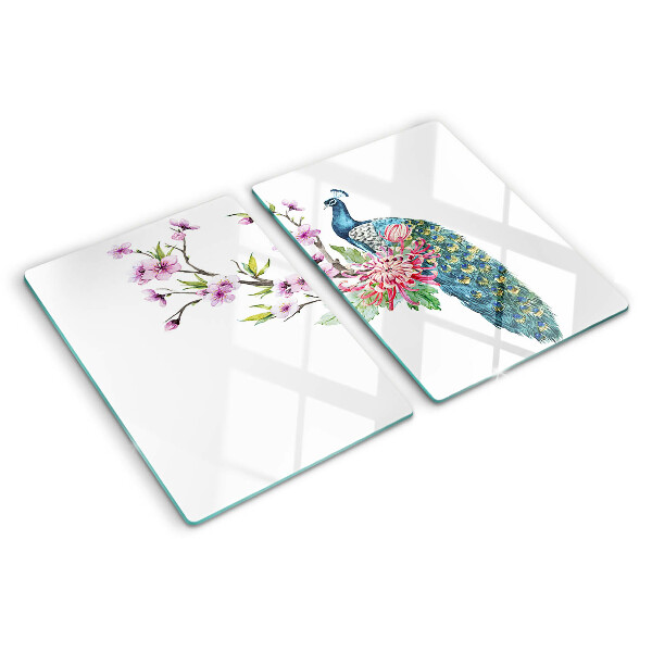 Tabla de cortar Pavo real con flores