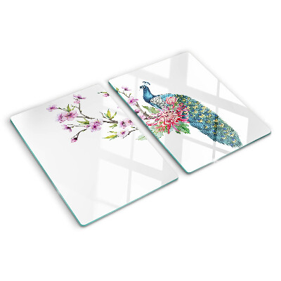 Tabla de cortar Pavo real con flores