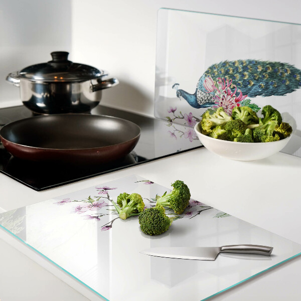 Tabla de cortar Pavo real con flores