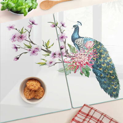 Tabla de cortar Pavo real con flores