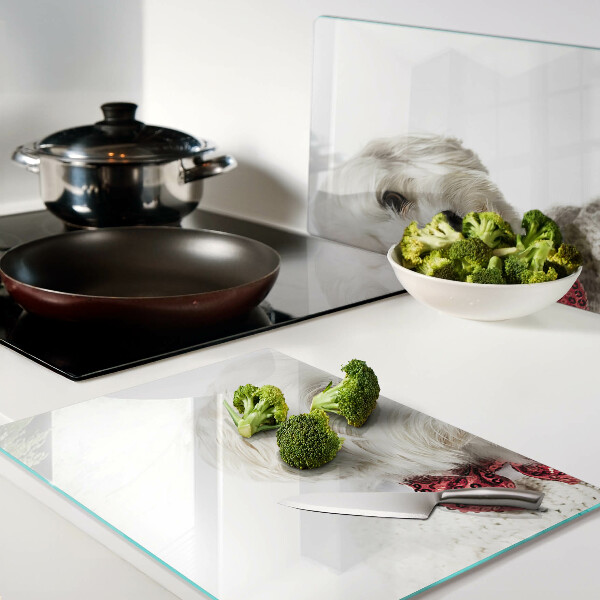 Szklana deska kuchenna Pies w sweterku z kokardą