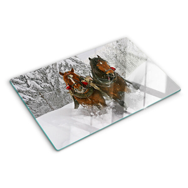 Tabla de cocina Caballos de tiro en la nieve