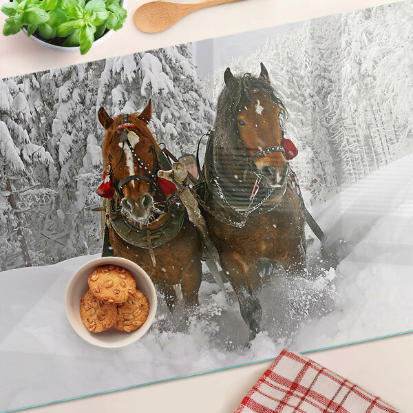 Tabla de cocina Caballos de tiro en la nieve