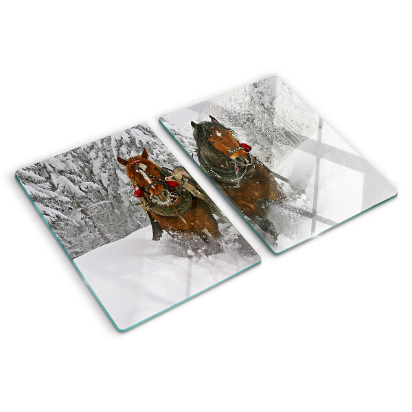 Tabla de cocina Caballos de tiro en la nieve