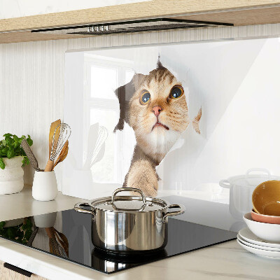Tabla de cocina Un gato mirando a través de un agujero en la pared.