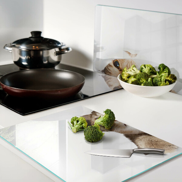 Tabla de cocina Un gato mirando a través de un agujero en la pared.