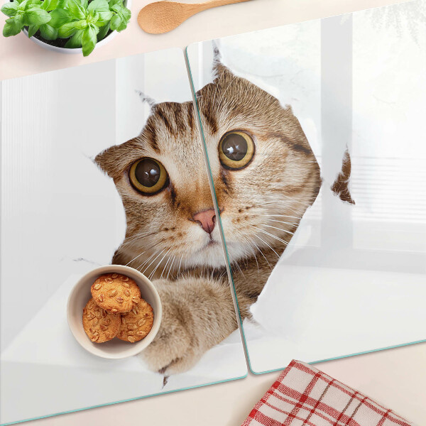 Tabla para cortar Un gato saliendo de un agujero