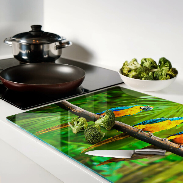 Szklana deska kuchenna Papugi na gałęzi w tropikach