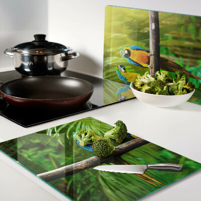 Szklana deska kuchenna Papugi na gałęzi w tropikach