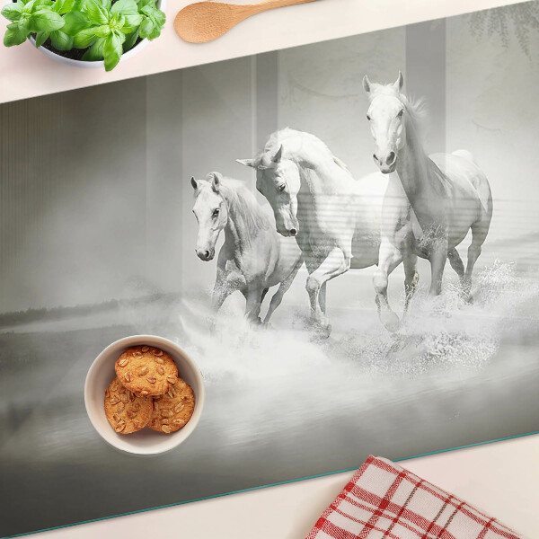 Tabla de cortar de cristal Caballos en el agua