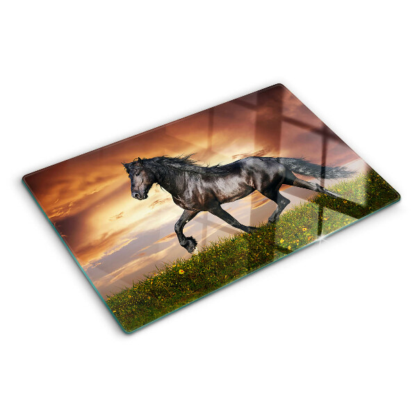 Tabla de cocina Un caballo con el sol poniente como telón de fondo