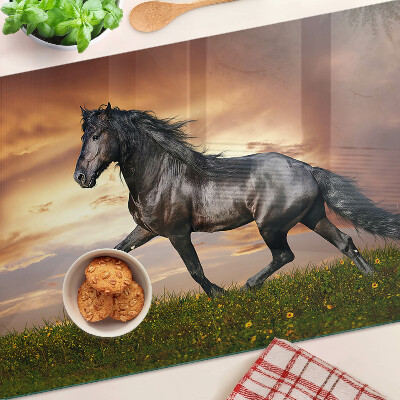 Tabla de cocina Un caballo con el sol poniente como telón de fondo