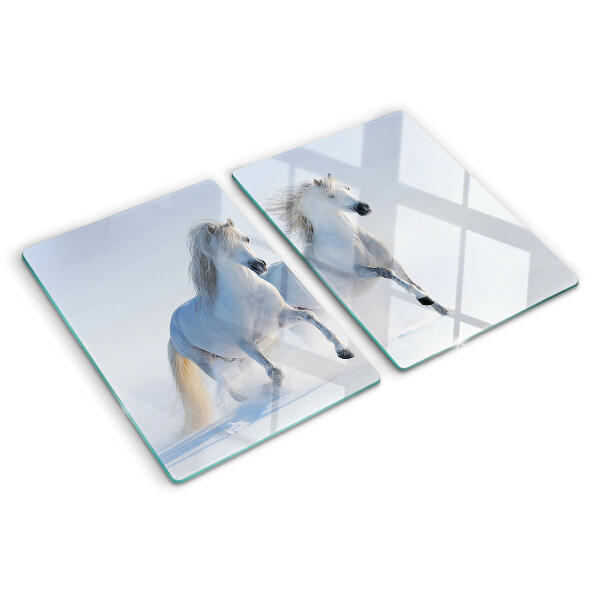 Szklana deska kuchenna Dwa białe konie w szaleńczym galopie