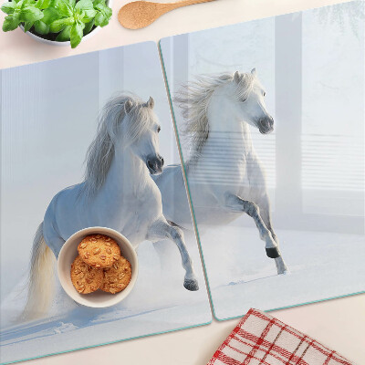 Tabla para cortar Dos caballos blancos galopando locamente