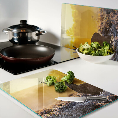 Szklana deska kuchenna Jeleń na tle porannego krajobrazu