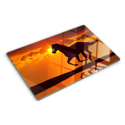 Un caballo con el sol poniente como telón de fondo