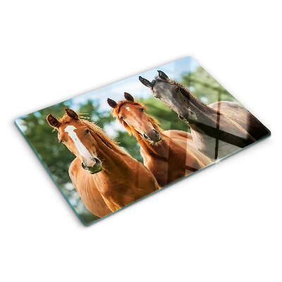 Tabla de cortar de cristal Caballos en la naturaleza