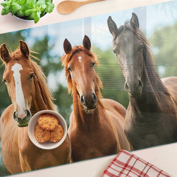 Tabla de cortar de cristal Caballos en la naturaleza