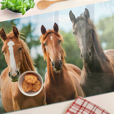 Tabla de cortar de cristal Caballos en la naturaleza