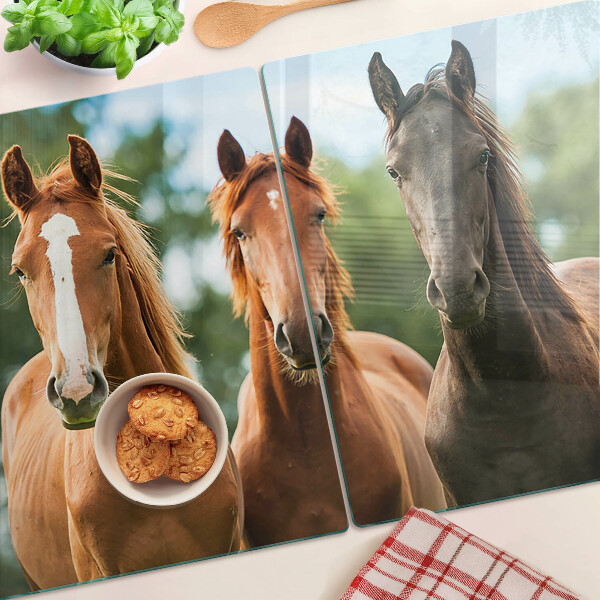Tabla de cortar de cristal Caballos en la naturaleza