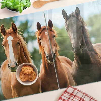 Tabla de cortar de cristal Caballos en la naturaleza