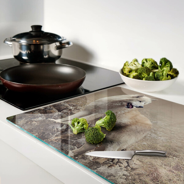 Tabla de cortar de cristal Lobo en una montaña rocosa