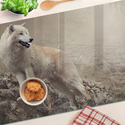 Tabla de cortar de cristal Lobo en una montaña rocosa
