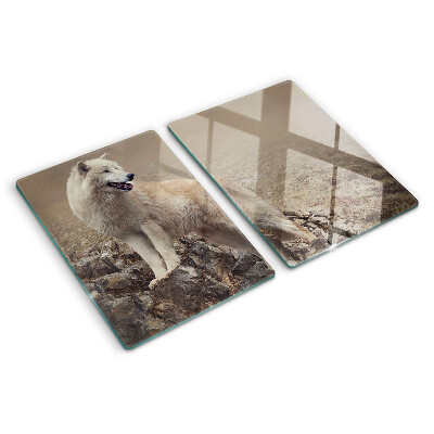 Tabla de cortar de cristal Lobo en una montaña rocosa