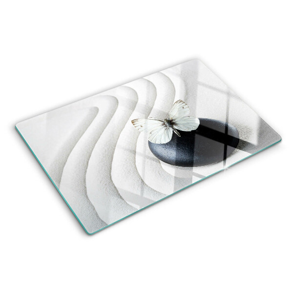 Tabla de cortar de cristal Motivo de mariposa sobre piedra