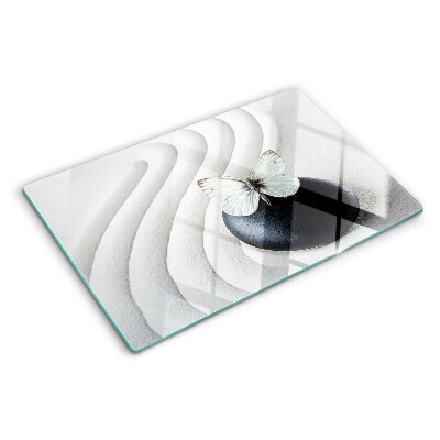 Tabla de cortar de cristal Motivo de mariposa sobre piedra