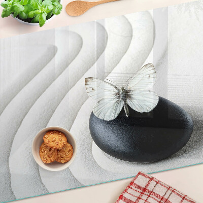 Tabla de cortar de cristal Motivo de mariposa sobre piedra